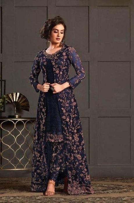 Embroidered Net Jacket Style Party Wear  Semi-Stitched Suits