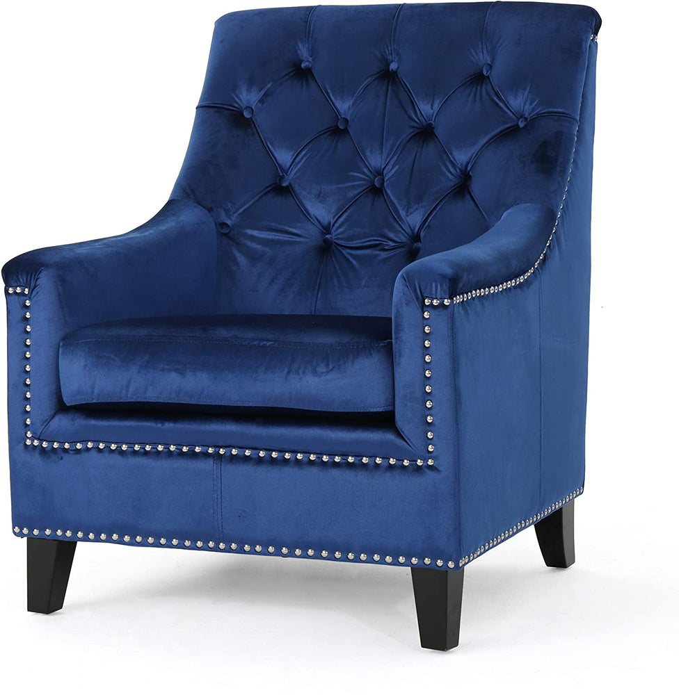 Tufted Back New Velvet Club Chair (Navy Blue