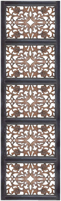 Rectangular Wall Panel with Intricate Floral Carvings, Rectangle, Black and Brown