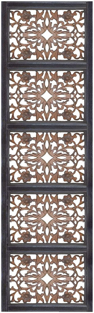 Rectangular Wall Panel with Intricate Floral Carvings, Rectangle, Black and Brown