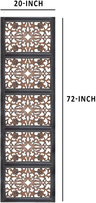 Rectangular Wall Panel with Intricate Floral Carvings, Rectangle, Black and Brown