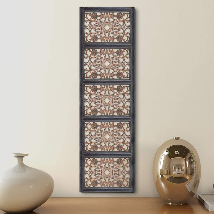 Rectangular Wall Panel with Intricate Floral Carvings, Rectangle, Black and Brown