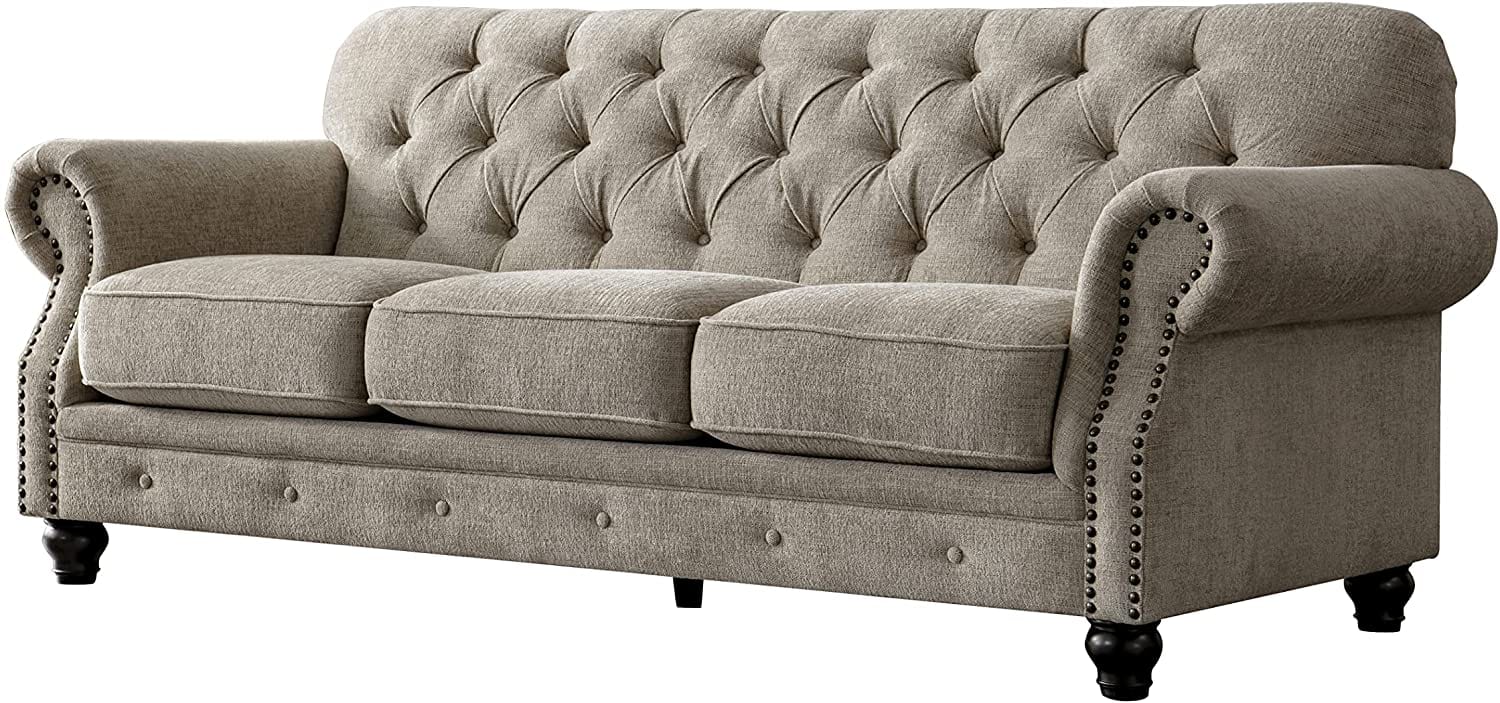 Mid-Century Chesterfield Chenille Tufted Sofa with Scroll Arms for Living Room Bedroom, Couch