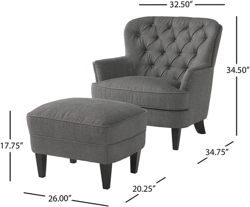 Tafton Fabric Club Chair and Ottoman  Grey