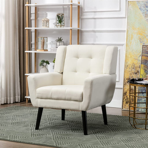 Modern Accent Chair with Arms, Upholstered Linen Fabric Reading Side Chair Tufted Back Decorative Wingback Chair for Living Room Bedroom