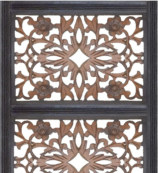 Rectangular Wall Panel with Intricate Floral Carvings, Rectangle, Black and Brown