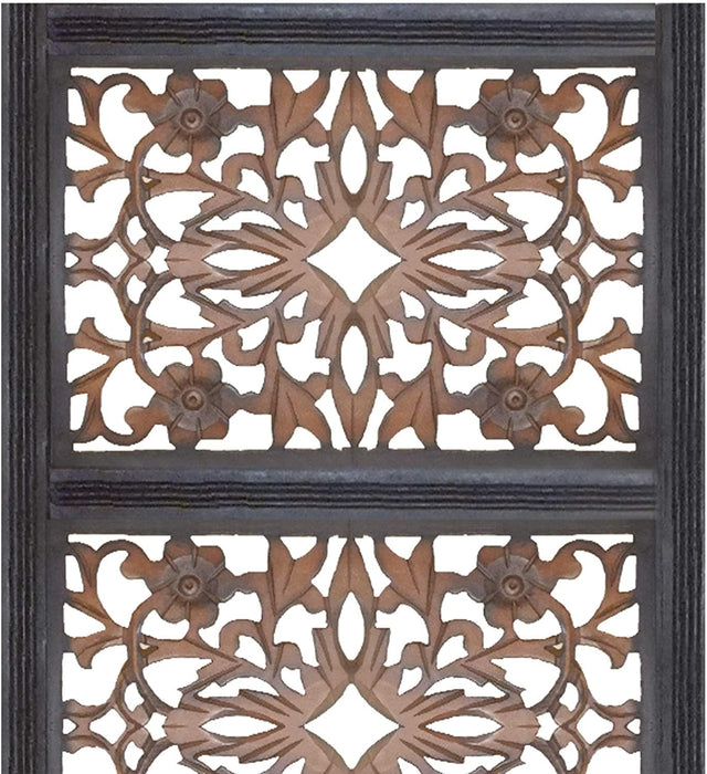 Rectangular Wall Panel with Intricate Floral Carvings, Rectangle, Black and Brown