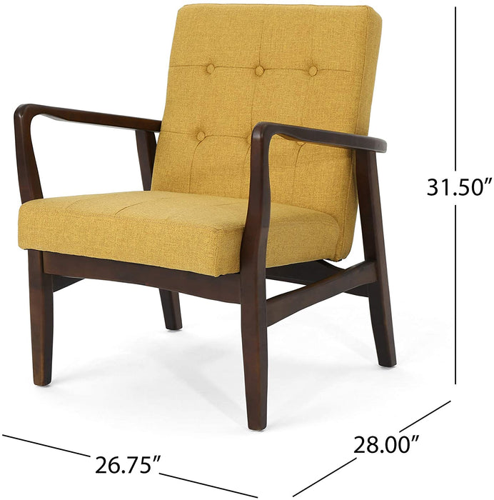 Conrad Fabric Mid-Century Birch Club Chair, Wasabi and Dark Espresso, Mustard