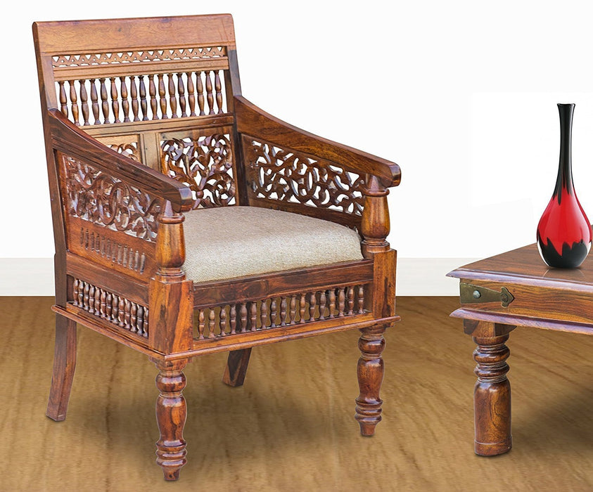 Pure Sheesham Wood Antique Look Seating Chair/Wooden Handmade King of Chair for Living Room