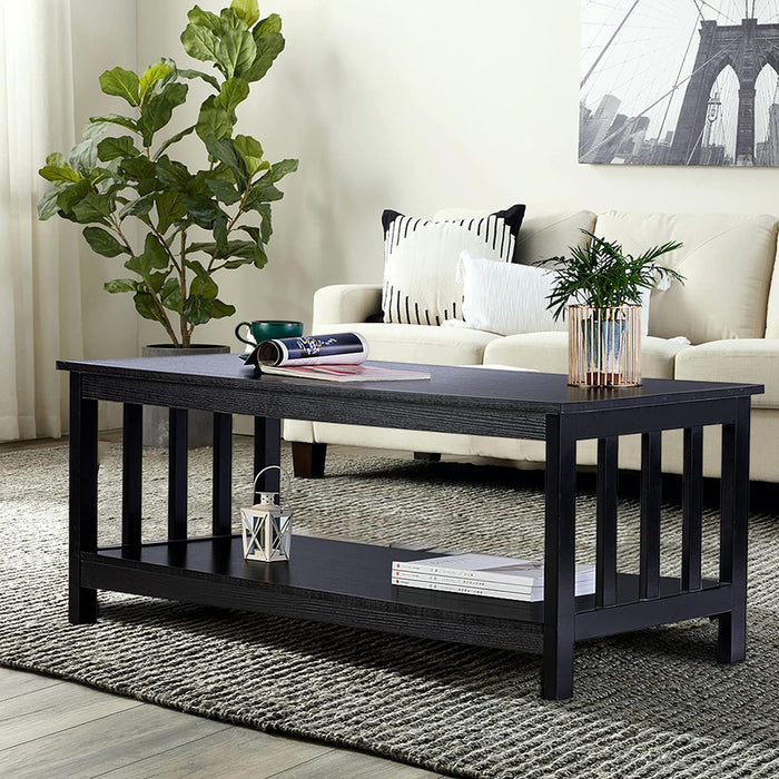 Wooden Coffee Table Living Room Table with Shelf,