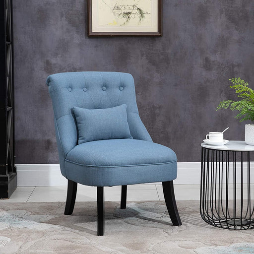 Fabric Single Sofa Dining Chair Tub Chair Upholstered W/Pillow Solid Wood Leg Home Living Room Furniture Blue