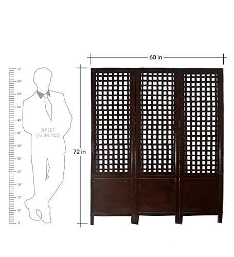 Solid Wood 3 Panel Room Wooden Partition (Brown) for Living Room