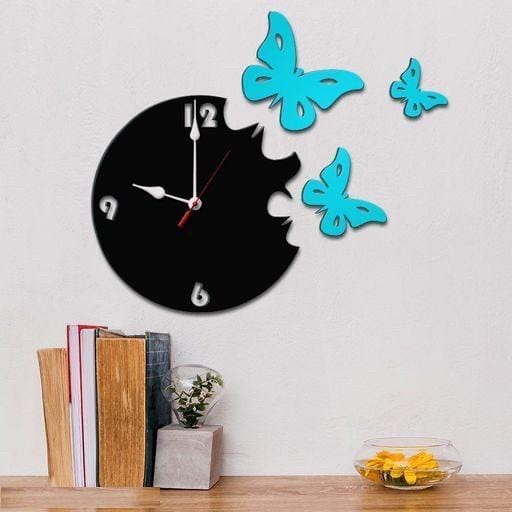 Butterfly in Blue Color Wooden Wall Clock