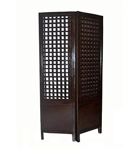 Solid Wood 3 Panel Room Wooden Partition (Brown) for Living Room