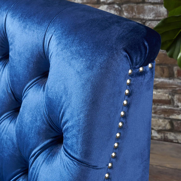 Tufted Back New Velvet Club Chair (Navy Blue