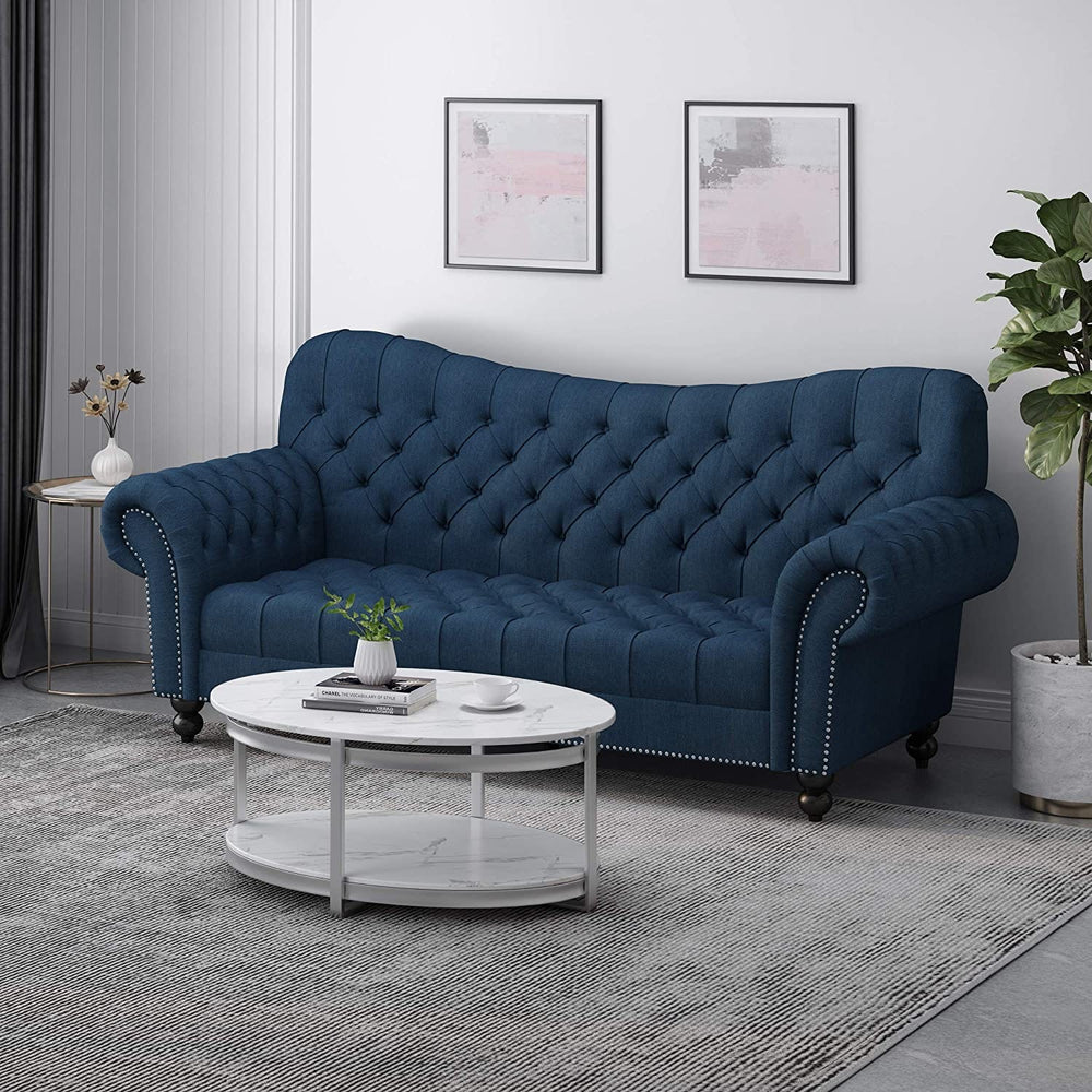 Nathan Chesterfield Button Tufted Fabric 3 Seater Sofa