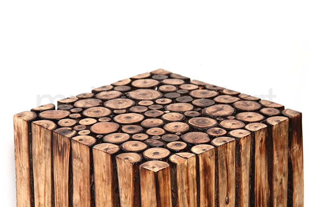 Square Wooden Stool Natural Wood Logs Best Used as Bedside Tea Coffee Plants Table for Bedroom Living Room Outdoor Garden Furniture