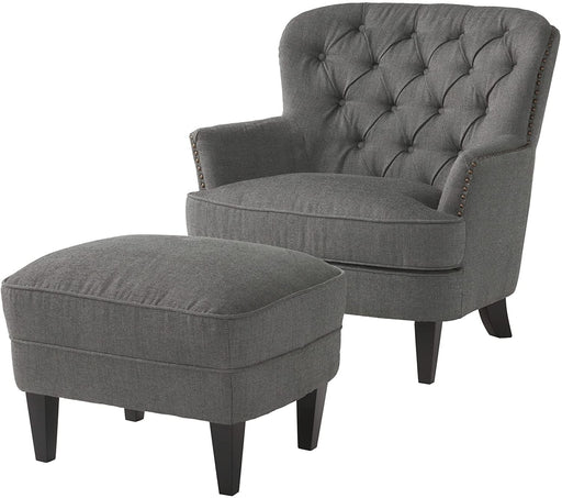 Tafton Fabric Club Chair and Ottoman  Grey