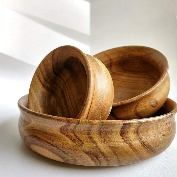 WOODEN BOWL || SET OF 3 || FOOD SAFE || ACACIA WOOD || HOT/COLD MEAL