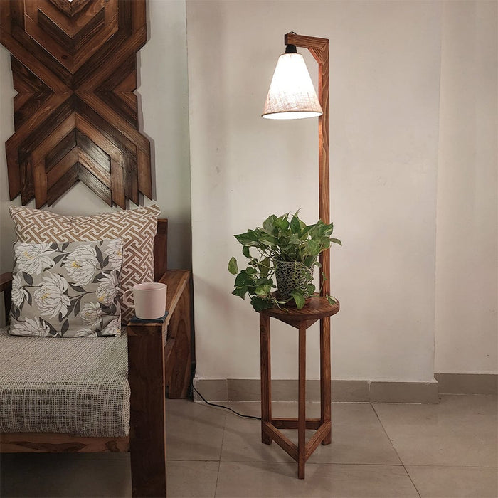 Brielle Wooden Floor Lamp with Brown Base and Beige Fabric Lampshade