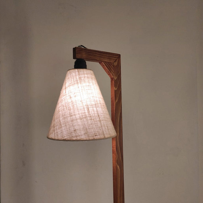 Brielle Wooden Floor Lamp with Brown Base and Beige Fabric Lampshade