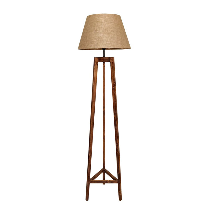 Adrienne Wooden Floor Lamp with Brown Base and Premium Beige Fabric Lampshade