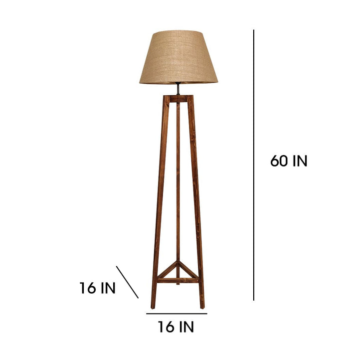 Adrienne Wooden Floor Lamp with Brown Base and Premium Beige Fabric Lampshade