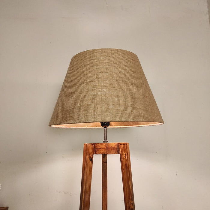 Adrienne Wooden Floor Lamp with Brown Base and Premium Beige Fabric Lampshade