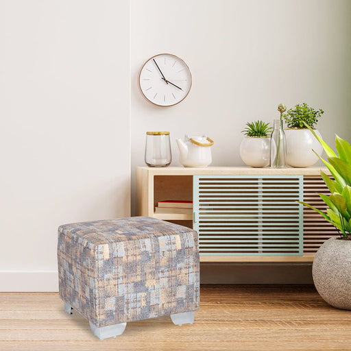 DOE BUCK SQUARE  PRINTED  OTTOMAN WITH METAL LEG