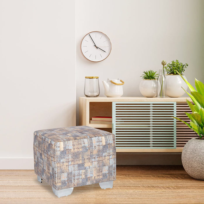 DOE BUCK SQUARE  PRINTED  OTTOMAN WITH METAL LEG