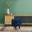 DOE BUCK ROUND  VELVET  OTTOMAN WITH WOODEN LEG IN BLUE