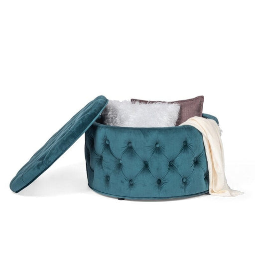 Wide Velvet Tufted Round Storage Ottoman with Storage