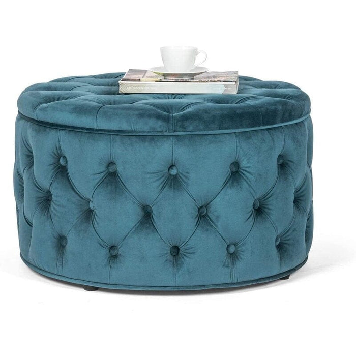 Wide Velvet Tufted Round Storage Ottoman with Storage