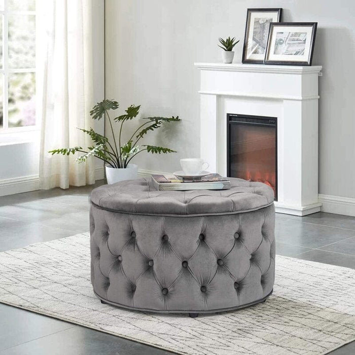 Wide Velvet Tufted Round Storage Ottoman with Storage