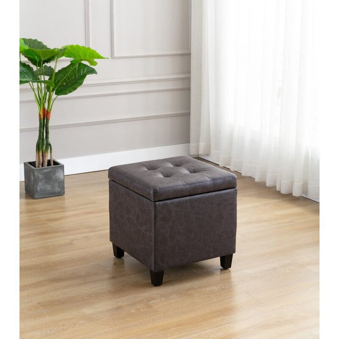 Wide Leatherette Tufted Square Storage Ottoman with Storage