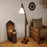 Angler Wooden Floor Lamp with Brown Base and Jute Fabric Lampshade