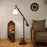 Angler Wooden Floor Lamp with Brown Base and Jute Fabric Lampshade