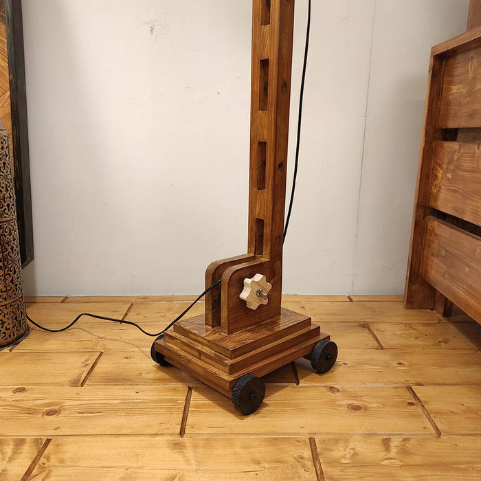 Angler Wooden Floor Lamp with Brown Base and Jute Fabric Lampshade