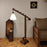 Angler Wooden Floor Lamp with Brown Base and Jute Fabric Lampshade