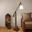 Angler Wooden Floor Lamp with Brown Base and Jute Fabric Lampshade