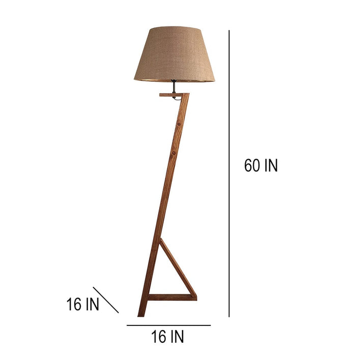 Emphasis Wooden Floor Lamp with Brown Base and Beige Fabric Lampshade