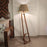 Emphasis Wooden Floor Lamp with Brown Base and Beige Fabric Lampshade