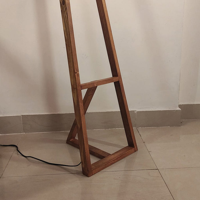 Emphasis Wooden Floor Lamp with Brown Base and Beige Fabric Lampshade