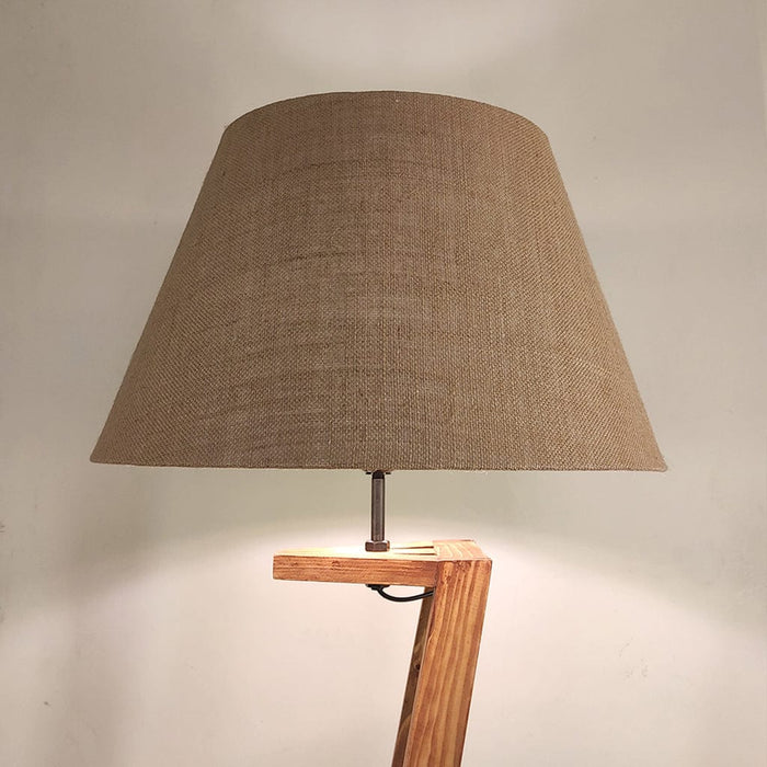 Emphasis Wooden Floor Lamp with Brown Base and Beige Fabric Lampshade