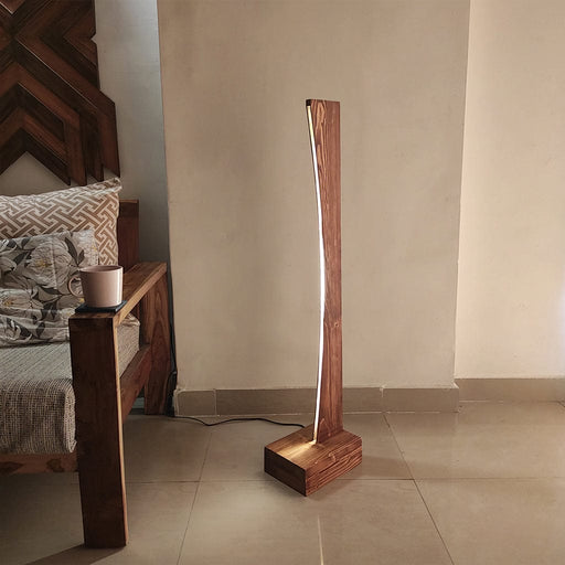 Troika Wooden Floor Lamp with Brown Base and Premium Beige Fabric Lampshade