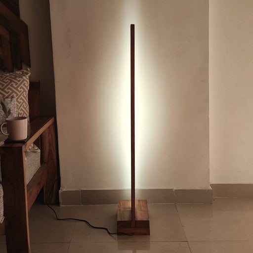 Troika Wooden Floor Lamp with Brown Base and Premium Beige Fabric Lampshade