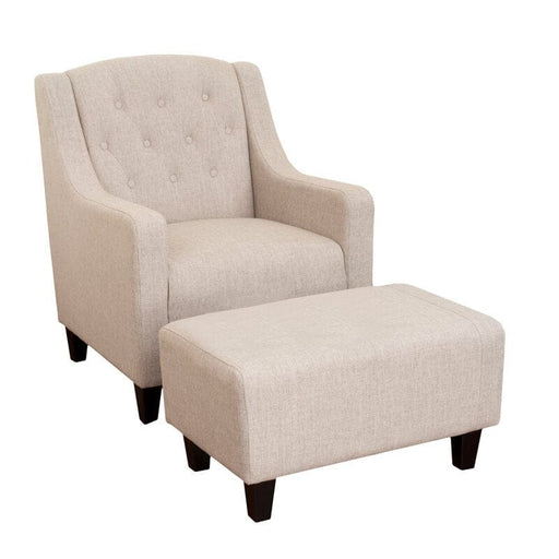 Wide Tufted Linen Armchair and Ottoman