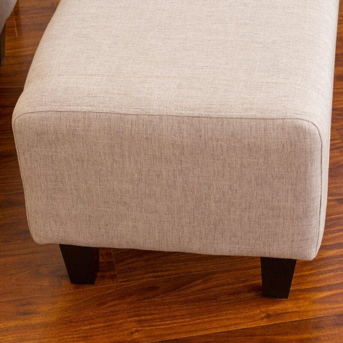 Wide Tufted Linen Armchair and Ottoman