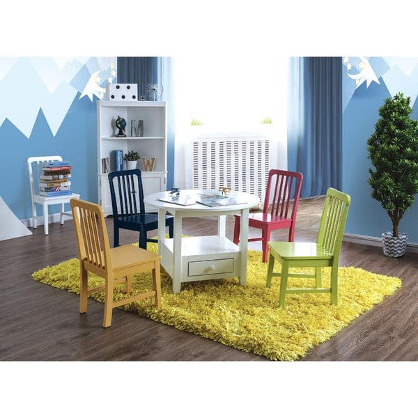 Round Shape Wooden Kids Table Set With Four Chairs, Pack Of 5, Multicolor