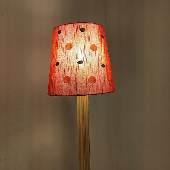 HexSpot Wooden Floor Lamp with Brown Base and Beige Wooden Lampshade